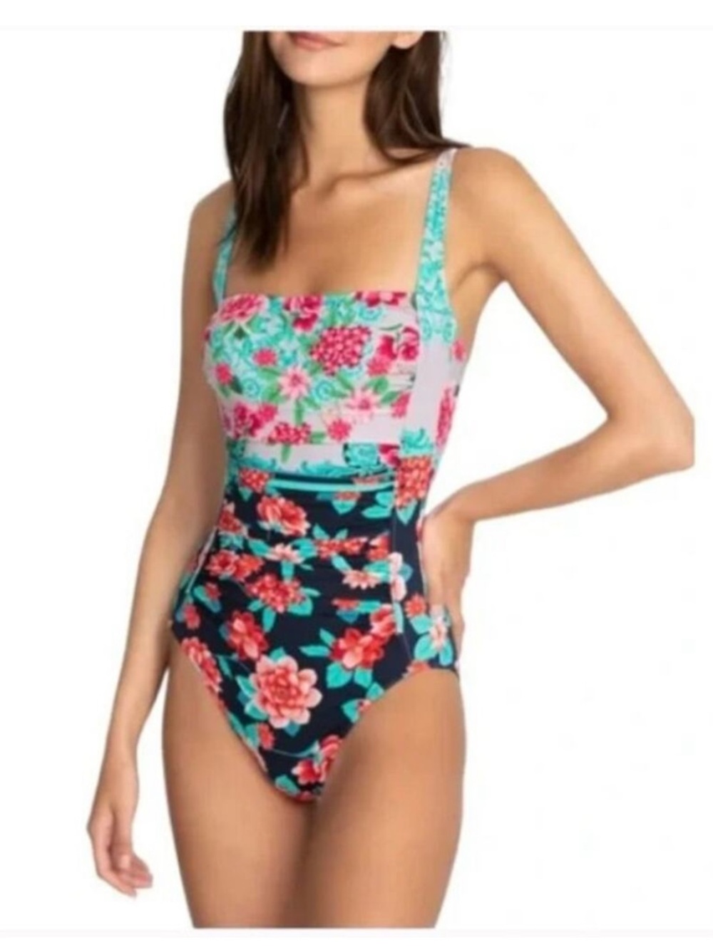 Johnny Was Japer Ruched One Piece Swimsuit Large